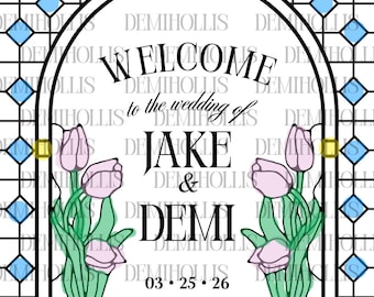 Tulip Faux Stained Glass Wedding Sign Template
