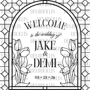 Tulip Faux Stained Glass Wedding Sign Template