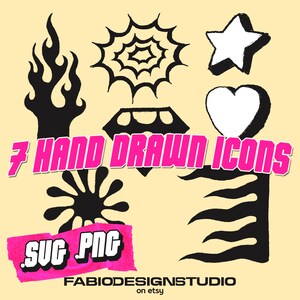 Hand Drawn Assets SVG PNGs | Comic Drawing Clip Art, Doodled Icons for Products, Designs for Apparel, Merch and Digital Art