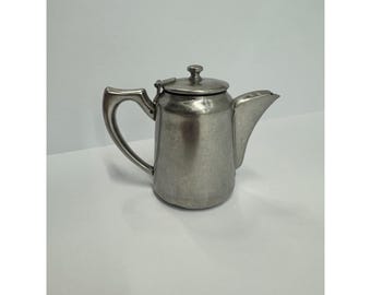 Vintage Metal Teapot with Hinged Lid Silver Tone Mid Century Kitchen Decor