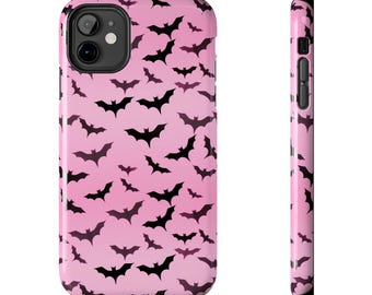 Pink Bat Pattern Tough Phone Cases, Halloween Gift, Cute Phone Protector, Bat Lover Accessory, Unique Phone Cover