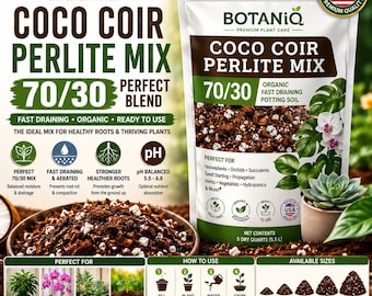 BOTANiQ 70/30 Coco Coir Perlite Mix | Organic Fast Draining Potting Soil for Houseplants, Orchids, Succulents & Seeds