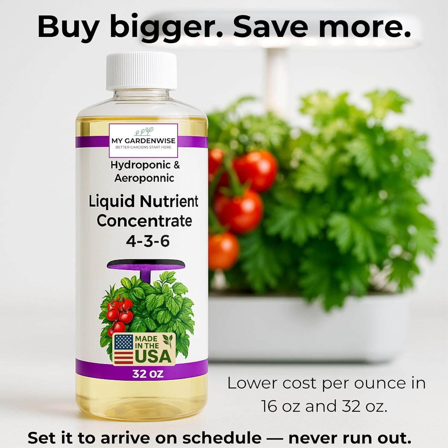 Hydroponic Liquid Fertilizer for Aerogarden | 4-3-6 Plant Food for