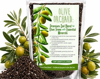 Olive Tree Potting Mix Organic | Fast Draining Mediterranean Soil | Arbequina Indoor Outdoor Container Tree Repotting Worm Castings Perlite