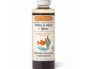 Organic Fish & Kelp Fertilizer + Yucca | All Purpose Liquid Plant Food for Houseplants, Veggies, Flowers, Trees, Lawns and Gardens