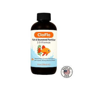CloFlo Fish and Seaweed Fertilizer 8oz Liquid Plant Food for Strong Roots Lush Leaves Natural Organic Garden Growth Boost