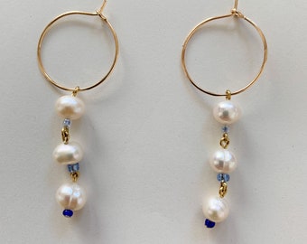 Seaside Hoops 1 // Freshwater Pearl & Bead Drop Earrings