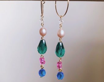 Bird of Paradise Freshwater Pearl & Crystal Drop Earrings