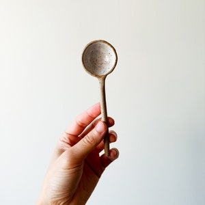 Lolli Spoon // Handmade ceramic spoon // speckle brown with white glaze