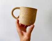 Handmade Ceramic Cactus Stamped Mug // speckle stoneware // white glaze