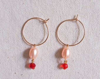 Bisou Hoops // Freshwater Pearl & Crystal Drop Earrings