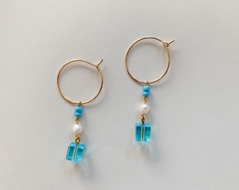 Seaside Hoops 3 // Freshwater Pearl & Bead Drop Earrings