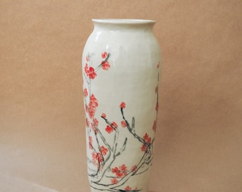 Bamboo Brush Quince Blossom Vase // handmade ceramic pottery