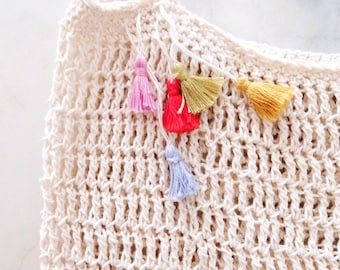 Tulum Market Bag // sac en coton naturel fait main avec mini glands