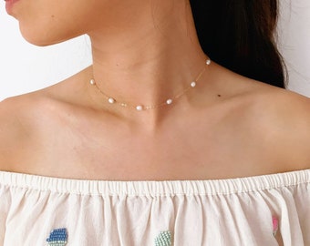 Pearl Necklace - Choker // freshwater pearls and 14k gold filled chain