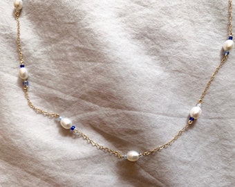 Pearl Necklace - Choker // freshwater pearls and 14k gold filled chain