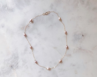Pearl Necklace - Choker // lavender freshwater pearls and 14k gold filled chain