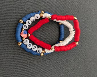 4th of July Red White and Blue Clay bead stretch bracelet stackable America 250 Gifts for Women Handmade