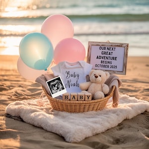 Digital Pregnancy Announcement with Balloon,Baby Announcement, Baby Reveal, Social Media Reveal, baby on the way, Editable Template