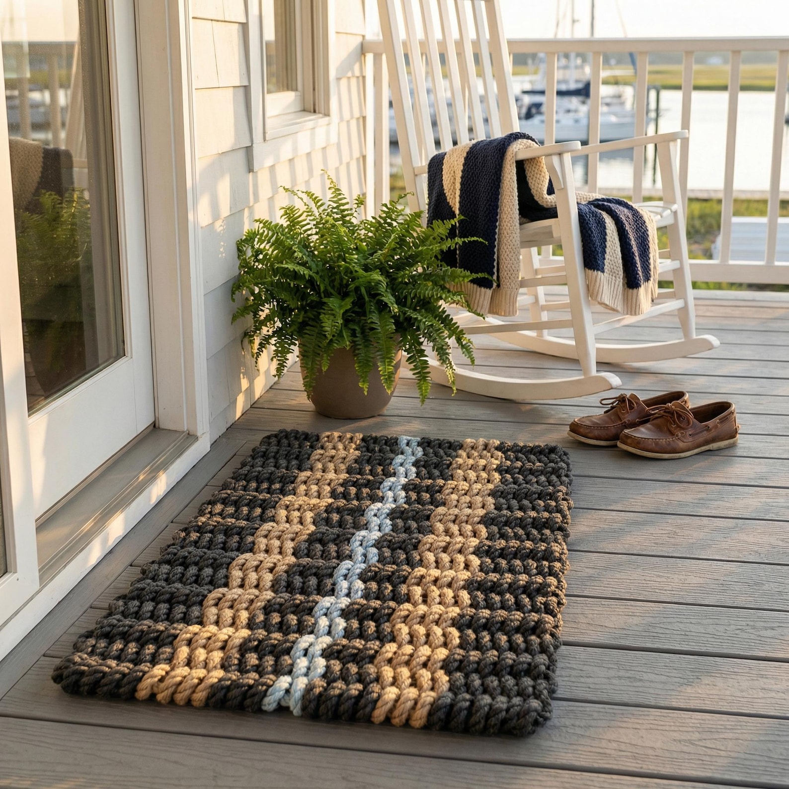 Handcrafted Farmhouse Lobster Rope Gray Doormat | Durable Outdoor ...