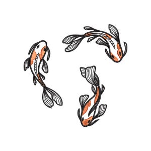 Koi Carp Fishes Embroidery Design | Fish Embroidery Design | Trendy Embroidery Designs | Machine Embroidery File | Instant Download