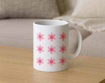 Minimalistische Blumenillustrations-Keramiktasse - niedliche Blumenkaffeetasse, Teetasse, Geschenk für sie, ästhetisches Trinkgeschirr