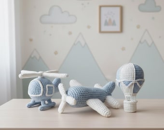 Flugzeug Helikopter Heißluftballon Muster PDF - Baby Nursery Amigurumi Toys