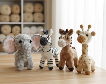 Safari Tier Häkelanleitung Bundle PDF – Elefant Zebra Pferd Giraffe Amigurumi