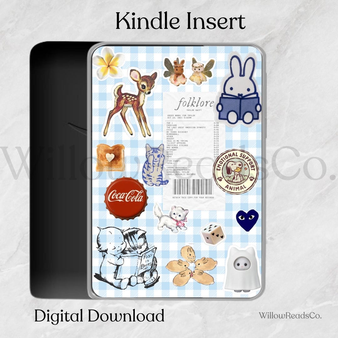 Whimsical Sticker Kindle Insert: Cottagecore Gingham (printable Digital ...