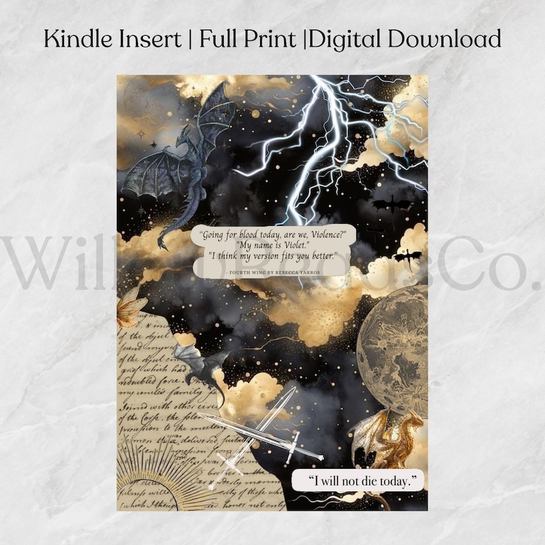 Fourth Wing Kindle Insert: Fantasy Bookish Design (Printable Digital Download) image 2