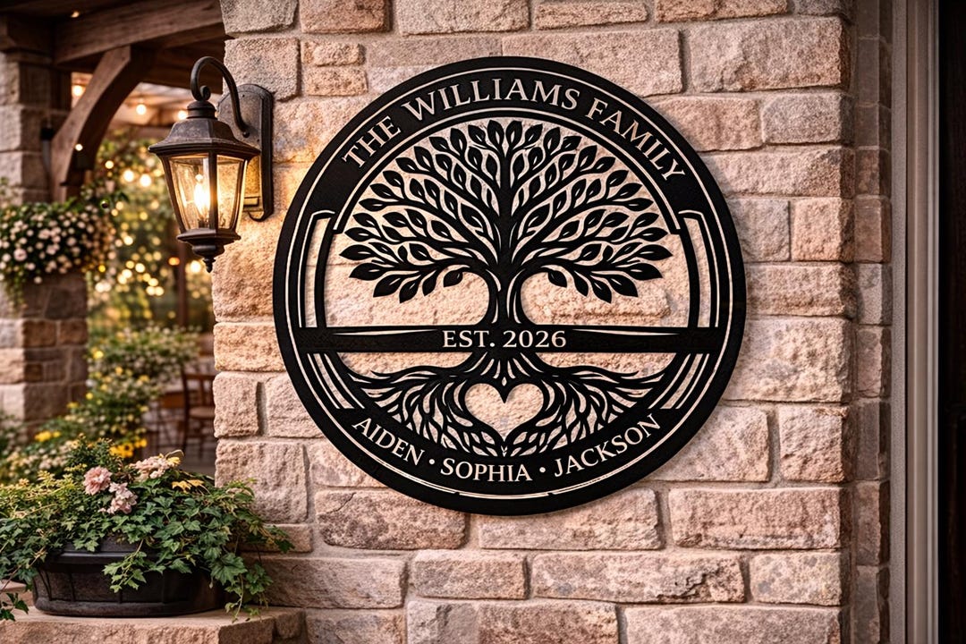 Personalized Family Tree Metal Sign, Custom Last Name Established Wall ...