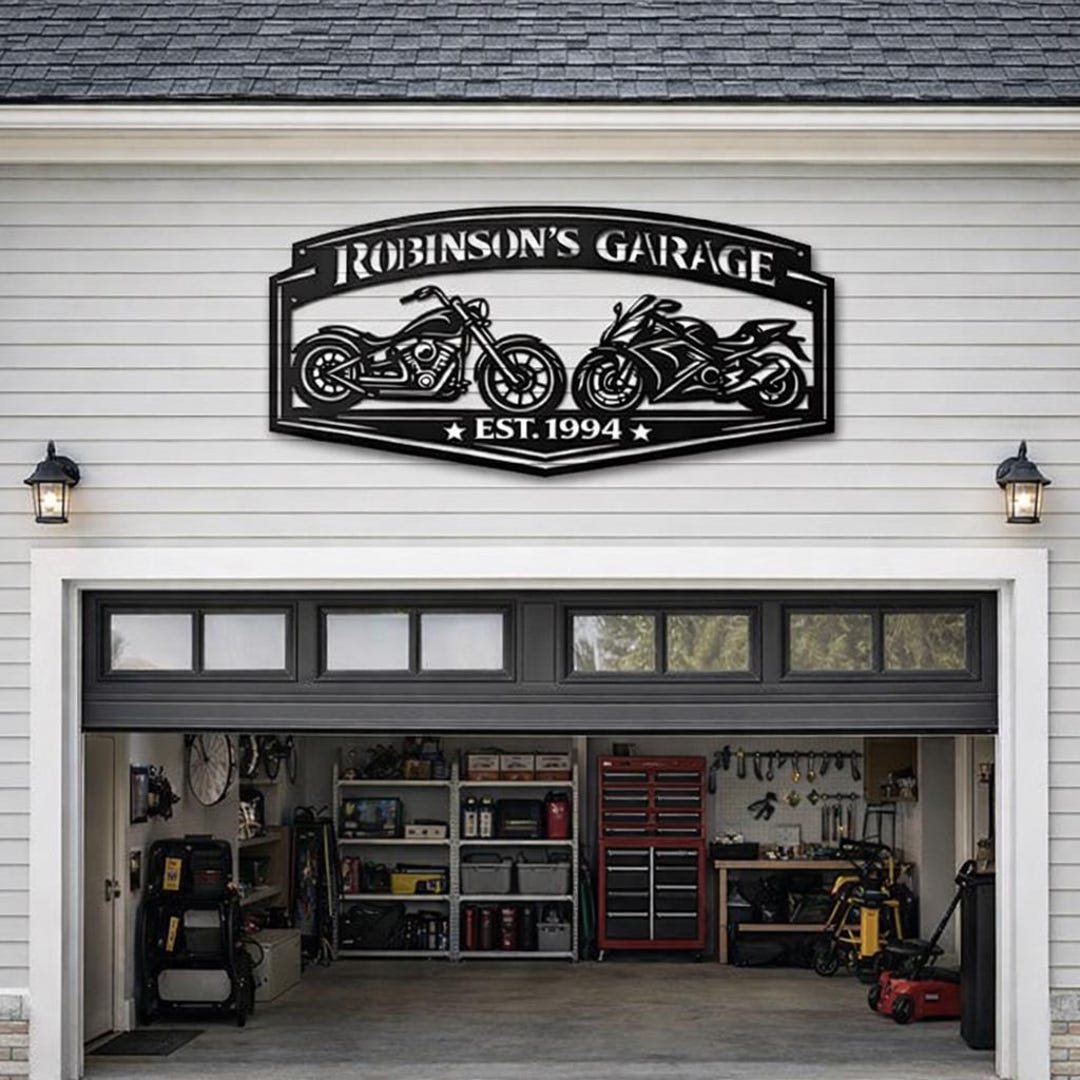 Personalized Motorcycle Garage Metal Sign – Custom Last Name EST Year ...