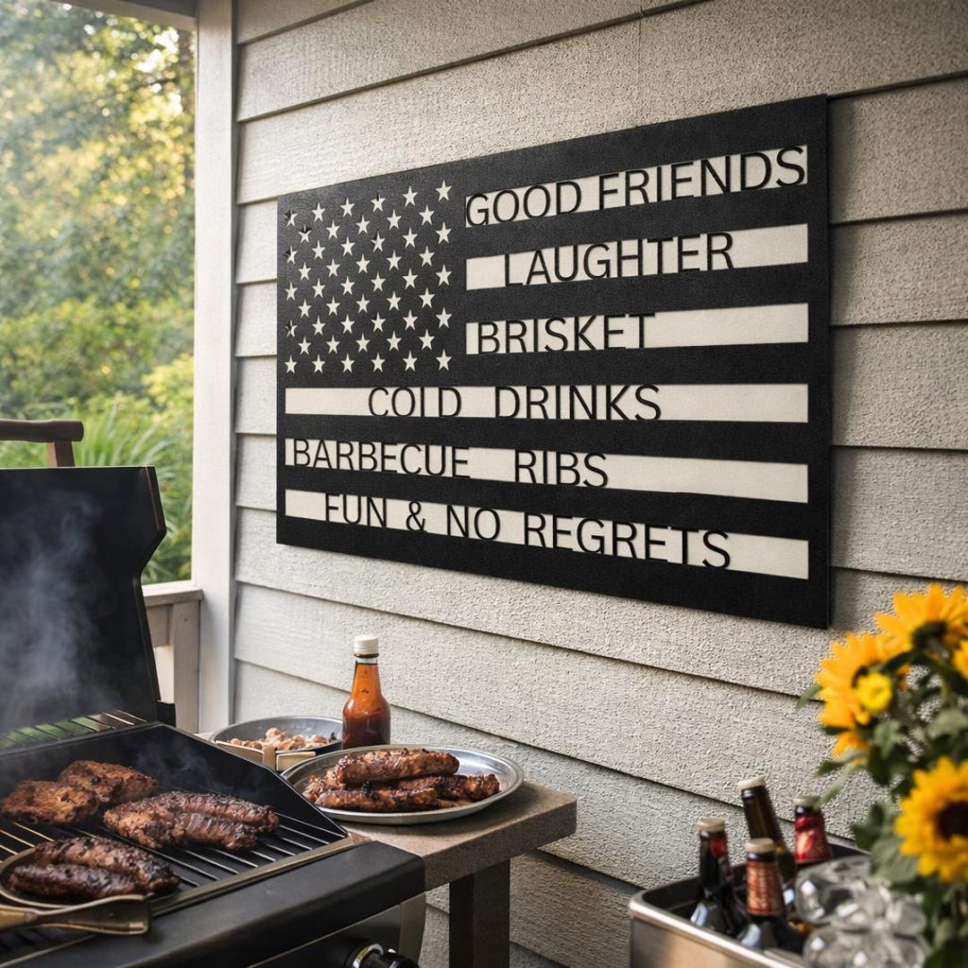 Metal American Flag Wall Art • Rustic Black Steel Patriotic Decor - Etsy