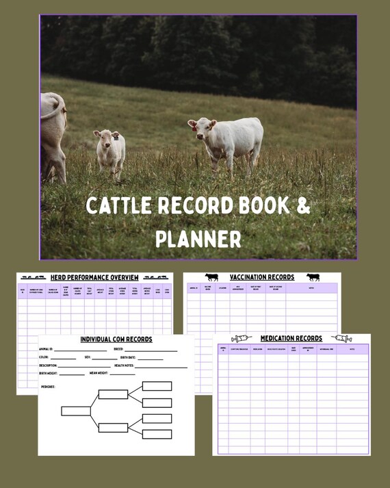 Cattle Record Book & Planner | Undated Planner | Weekly Planner | Monthly Planner | Cattle Record Keeping | Cattle Feed Charts