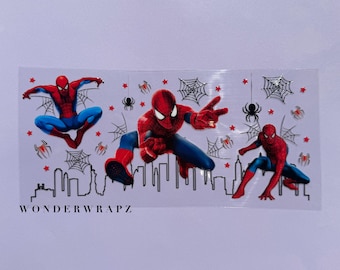 UVDTF Spiderman cup wrap! Spiderman theme stickers. Uvdtf decals. Spiderman cup wrap. Uvdtf wraps for 16oz glass libbey cups.