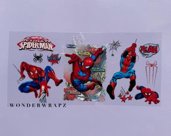 Spider Superhero UVDTF decal! Spider theme stickers! UVDTF cup wrap! Spider Hero cup wrap! UVDTF wraps for 16oz glass Libbey cups!