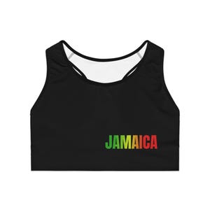 Black Jamaica-Inspired Sports Bra | Activewear for Athletes, Fitness, Gym, Yoga, Dance, Gift for Her