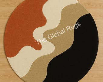 Round Wavy Area Rug – Modern Abstract Boho Carpet