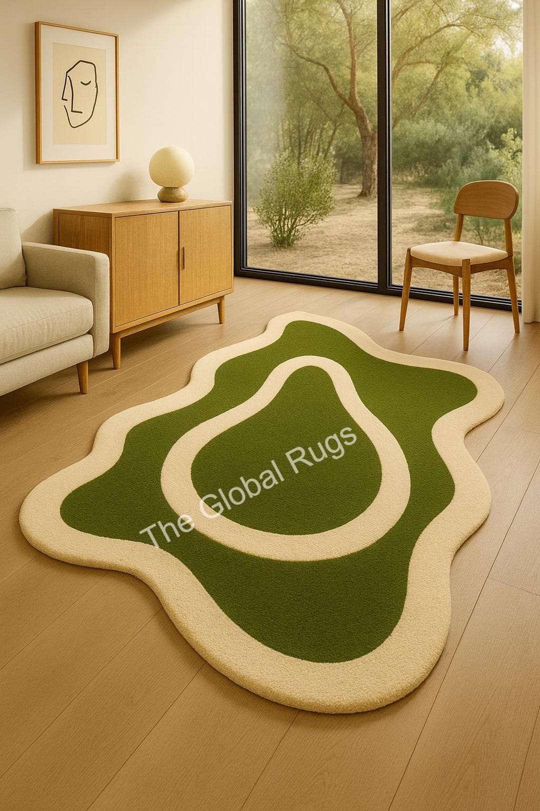 Wavy Olive Green Rug – Abstract Organic Shape, Hand-tufted Wool - Etsy