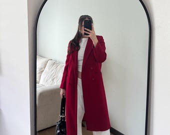 赤いコート、ウールコート、冬用コート、暖かいコート、フィット