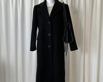 Vintage 80s Black Wool Coat Women Black Wool Coat CEWO Black