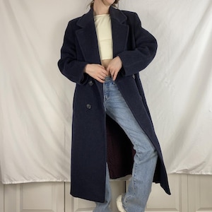 Women&#39;s Blue Coat Women&#39;s Wool Long Coat Maxi coat Wool Trench Coat Blue Vintage Coat Dark Blue Coat Navy Blue Oversized Coat Gif for her
