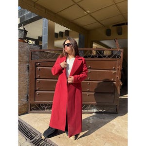 Vintage Inspired Wool Coat, Red Long Wool Coat, Swing Princess Coat, Single Breasted Coat for Women, Custom Winter Coat, Christmas Coat