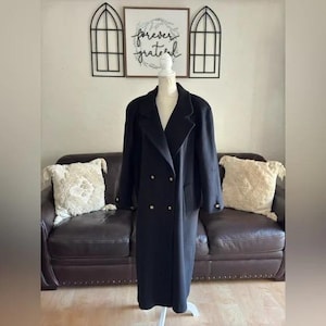 Women Vintage 1980&#39;s black wool coat, Military Coat, Swing Coat, black wool coat ,Oversized Cashmere Wool Coat, Unique Trench coat for women