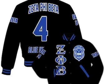 Giacca unisex Z Phi B Varsity, giacca personalizzata ispirata alla confraternita Zeta Phi Beta Royal Blue 1920 con doppia cucitura