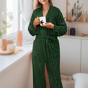Women’s Waffle Knit Kimono Robe – Soft Lightweight Cotton Bathrobe with Pockets, Long Spa Robe for Shower, Lounge, and Housewares