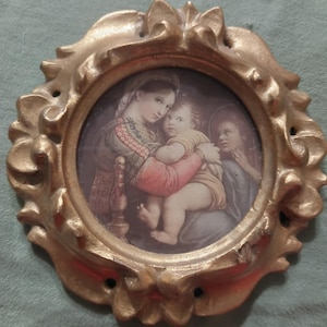 Mid century Raphael Madonna of the chair gold framed print.