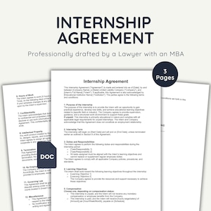 Internship Agreement Template: Lawyer-Drafted, Editable HR Document (Word Doc, Instant Download)
