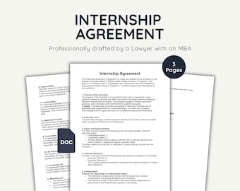 Internship Agreement Template: Lawyer-Drafted, Editable HR Document (Word Doc, Instant Download)