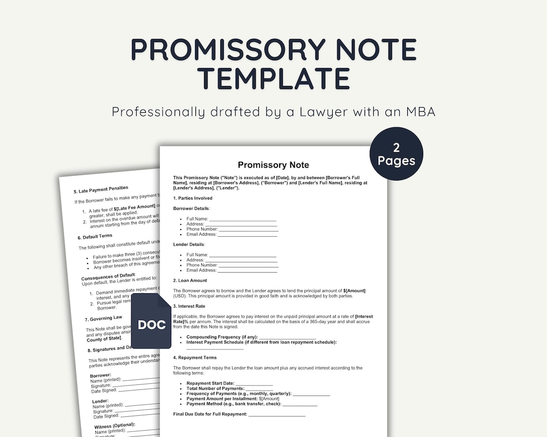 Lawyer-drafted Promissory Note Template: Editable Loan Agreement ...